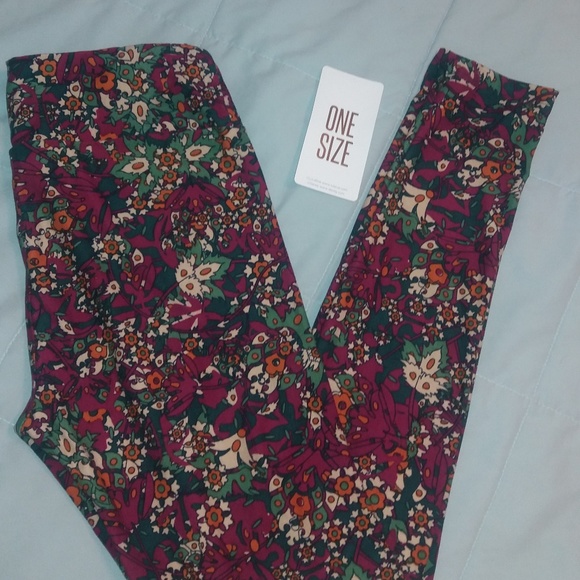 LuLaRoe Pants - NWOT OS Burgundy Floral Leggings